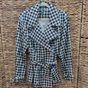 Lauren Ralph Lauren Black And White Gingham Short Trench Coat Size 2X